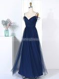 Tulle Bridesmaid Dresses,Dark Navy Bridesmaid Dress,Off the Shoulder Bridesmaid Dress,BD00287