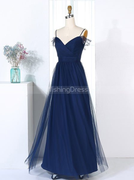 Tulle Bridesmaid Dresses,Dark Navy Bridesmaid Dress,Off the Shoulder Bridesmaid Dress,BD00287