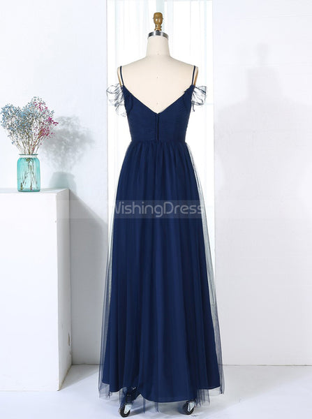 Tulle Bridesmaid Dresses,Dark Navy Bridesmaid Dress,Off the Shoulder Bridesmaid Dress,BD00287