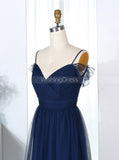 Tulle Bridesmaid Dresses,Dark Navy Bridesmaid Dress,Off the Shoulder Bridesmaid Dress,BD00287