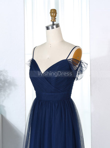 Tulle Bridesmaid Dresses,Dark Navy Bridesmaid Dress,Off the Shoulder Bridesmaid Dress,BD00287