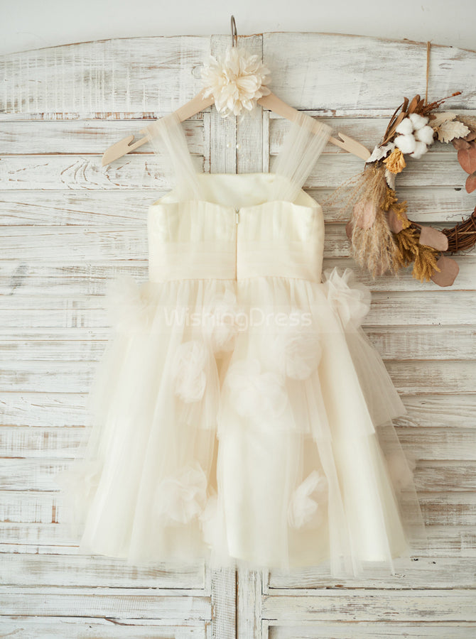 Tulle Flower Girl Dresses,Ivory Flower Girl Dress,Lovely Flower Girl D - Wishingdress Tulle Flower Girl Dresses,Ivory Flower Girl Dress,Lovely Flower Girl D - Wishingdress