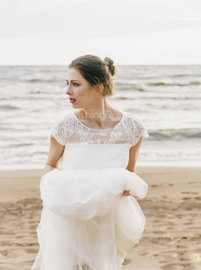 Tulle Outdoor Wedding Dresses,Boho Bridal Dress,Beach Wedding Dress,WD