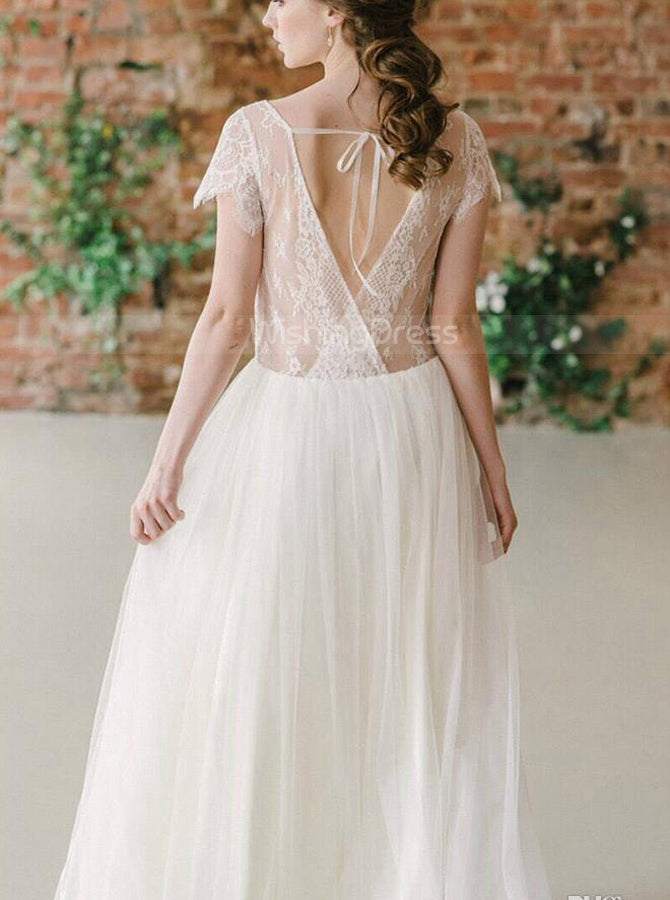 Tulle Outdoor Wedding Dresses,Boho Bridal Dress,Beach Wedding Dress,WD00355, US18W / Blush Pink