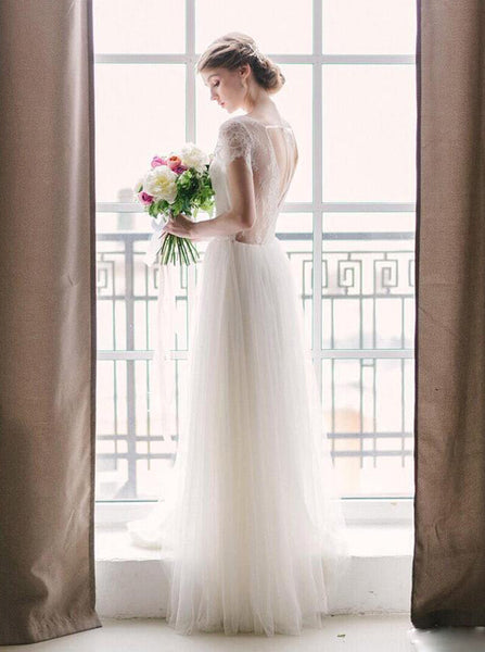 Tulle Outdoor Wedding Dresses,Boho Bridal Dress,Beach Wedding Dress,WD00355