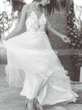 Tulle Wedding Dress with Spaghetti Straps,Floor Length Beach Wedding Dress,WD00454