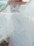 Tulle Wedding Dress with Spaghetti Straps,Floor Length Beach Wedding Dress,WD00454