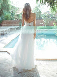 Tulle Wedding Dress with Spaghetti Straps,Floor Length Beach Wedding Dress,WD00454