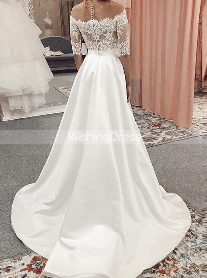 navy blue dress for baby girl Two Piece A-line Wedding Dresses,Destination Wedding Dress with Sleeve