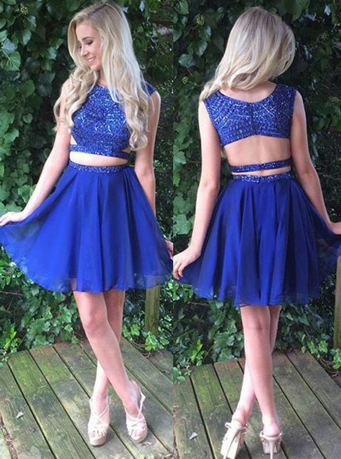 Two Piece Dresses,Royal Blue Homecoming Dresses,Chiffon Cocktail Dress,HC00002 Two Piece Dresses,Royal Blue Homecoming Dresses,Chiffon Cocktail Dress,HC00002