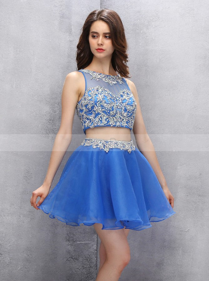 Two Piece Homecoming Dresses,Blue Homecoming Dress,Sexy Homecoming Dre -  Wishingdress