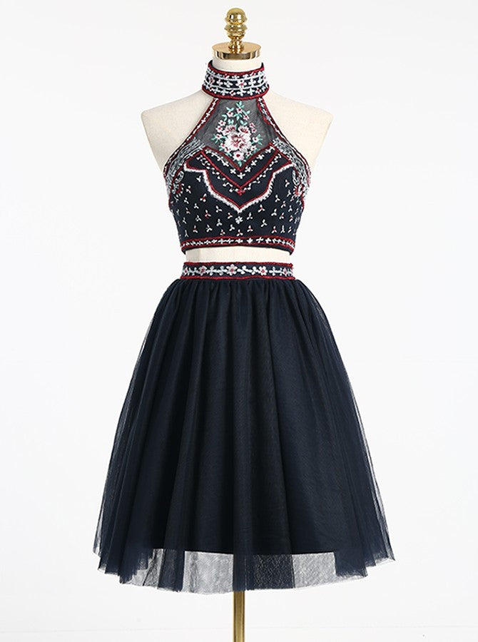 Two Piece Homecoming Dresses,High Neck Homecoming Dress,Black Homecoming Dress,HC00036, US20W / Burgundy