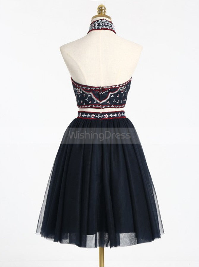 Two Piece Homecoming Dresses,High Neck Homecoming Dress,Black Homecoming Dress,HC00036, US20W / Burgundy