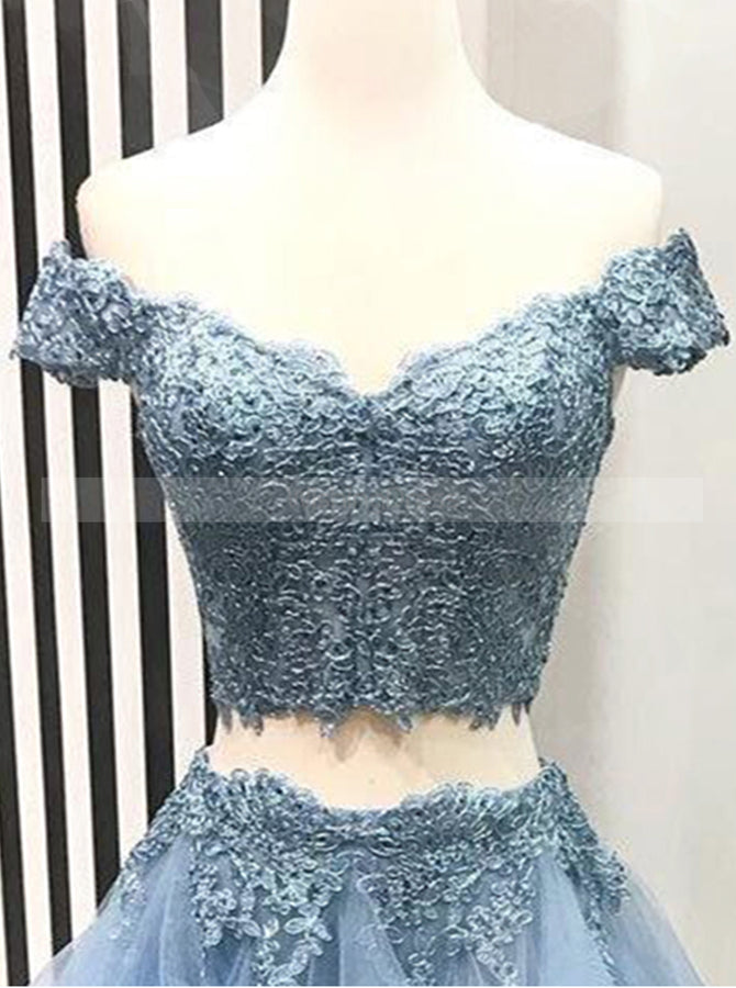 Two Piece Prom Dress for Teens,Blue Tulle Prom Dress,Off the Shoulder Prom Dress PD00075, US10 / Blue Two Piece Prom Dress for Teens,Blue Tulle Prom Dress,Off the Shoulder Prom Dress PD00075, US10 / Blue