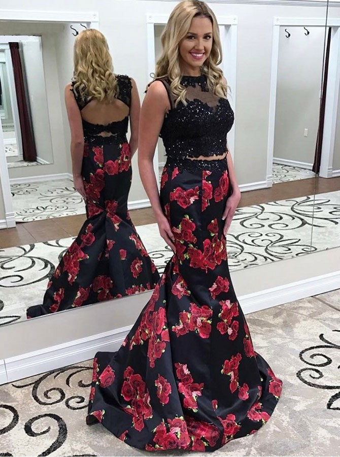 Two Piece Prom Dress,Mermaid Prom Dress,Printing Prom Dress,Modern Prom Dress,PD00225