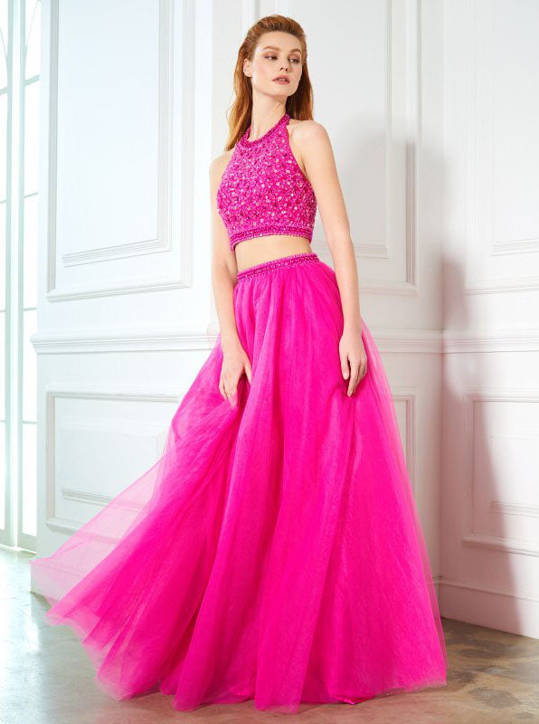 Two Piece Prom Dresses,Halter Prom Dress,Floor Length Prom Dress,PD002 - Wishingdress Two Piece Prom Dresses,Halter Prom Dress,Floor Length Prom Dress,PD002 - Wishingdress