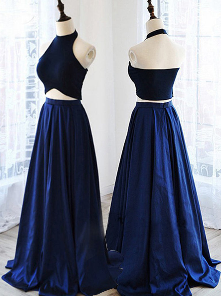 tafferta prom dress Two Piece Prom Dresses,Modest Prom Dress,Taffeta Prom Dress,Floor Length Prom Dress,PD00205, US2 / Dark Navy