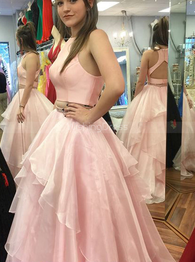 teenage pink dresses Two Piece Prom Dresses,Pink Prom Dress for Teens,Simple Full Length Prom Dress,PD00355, US2 / Pink