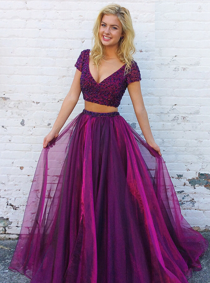 Two Piece Prom Dresses,Prom Dress with Sleeves,Organza Prom Dress,PD00 - Wishingdress Two Piece Prom Dresses,Prom Dress with Sleeves,Organza Prom Dress,PD00 - Wishingdress
