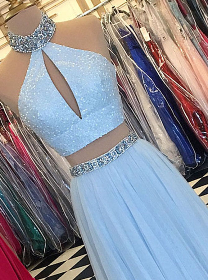 Two Piece Prom Dresses,SkyBlue Prom Dresses,Halter Prom Dress,PD00342 - Wishingdress Two Piece Prom Dresses,SkyBlue Prom Dresses,Halter Prom Dress,PD00342 - Wishingdress