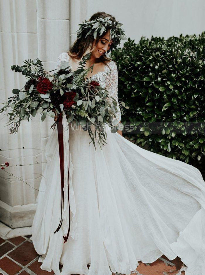 Two Piece Wedding Dresses with Sleeves,Rustic Bridal Dress,WD00329 - Wishingdress Two Piece Wedding Dresses with Sleeves,Rustic Bridal Dress,WD00329 - Wishingdress