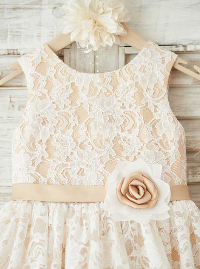 Vintage Flower Girl Dresses,Lace Tulle Flower Girl Dress,Girl Party Dress,FD00064, Child2 / Ivory