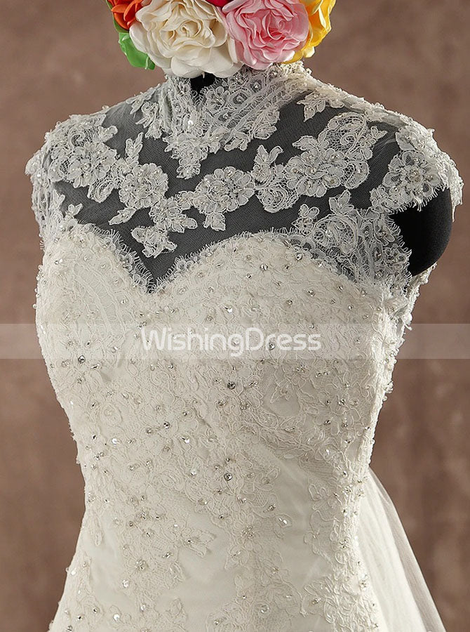 old fashioned high neck dress Vintage High Neck Wedding Dress with Detachable Train WD00589, US16W / Champagne