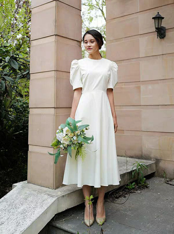 High neck hot sale tea length dress