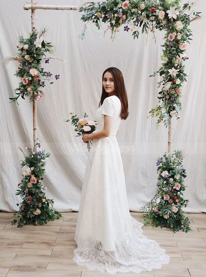chinese dress ladies Vintage Wedding Dress,Lace Wedding Dresses,Wedding Dress with Sleeves,Rustic Wedding Dress,WD00207, US24W / Ivory
