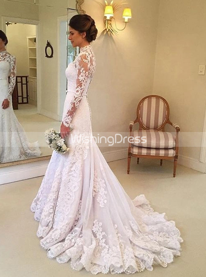 Vintage Wedding Dress with Long Sleeves,Lace Modest Wedding Dress,WD00613, US10 / White Vintage Wedding Dress with Long Sleeves,Lace Modest Wedding Dress,WD00613, US10 / White