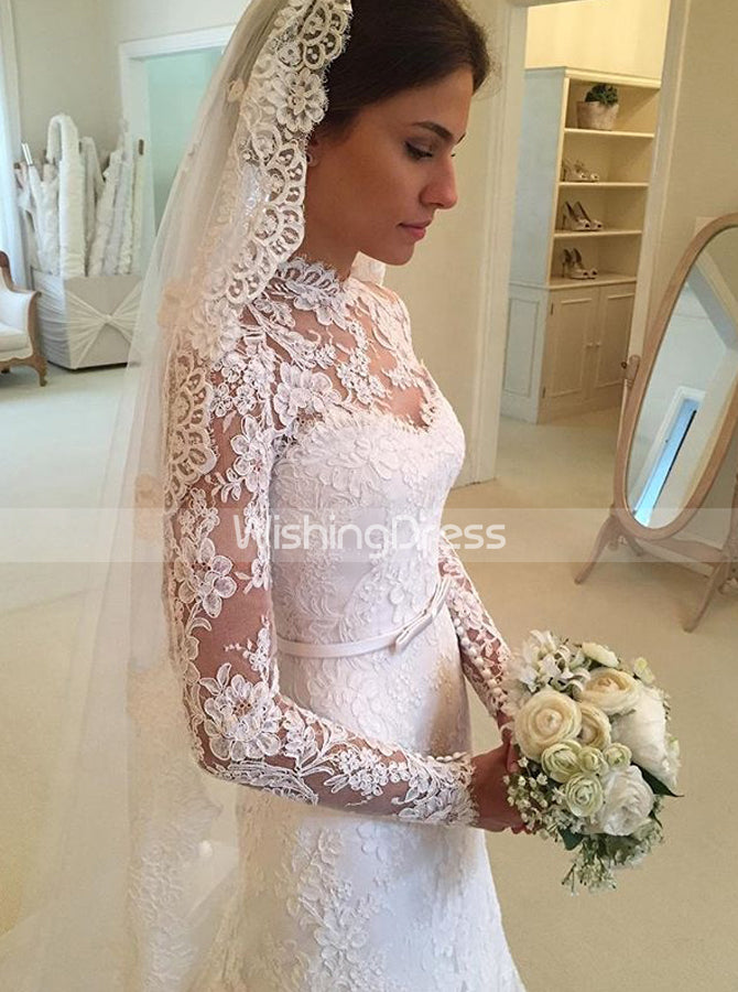 Vintage Wedding Dress with Long Sleeves,Lace Modest Wedding Dress,WD00613, US10 / White Vintage Wedding Dress with Long Sleeves,Lace Modest Wedding Dress,WD00613, US10 / White