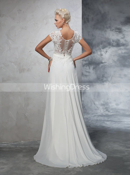 Wedding Dress with Short Sleeves,Chiffon Wedding Dress,Beach Wedding Dress,WD00272