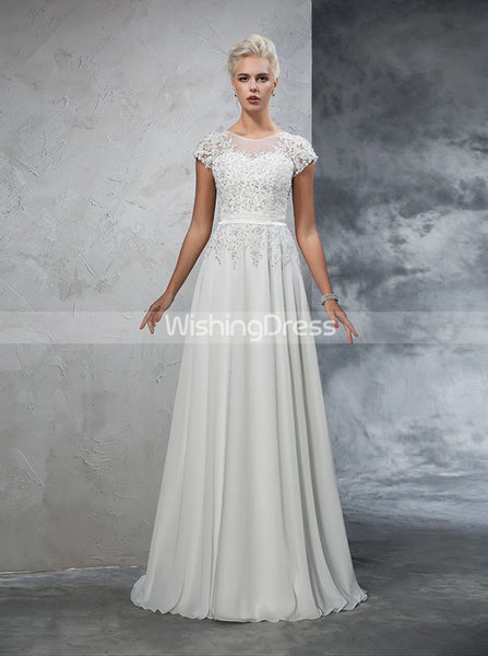 Wedding Dress with Short Sleeves,Chiffon Wedding Dress,Beach Wedding Dress,WD00272