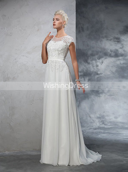 Wedding Dress with Short Sleeves,Chiffon Wedding Dress,Beach Wedding Dress,WD00272