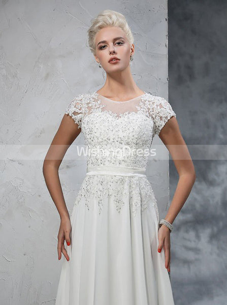 Wedding Dress with Short Sleeves,Chiffon Wedding Dress,Beach Wedding Dress,WD00272