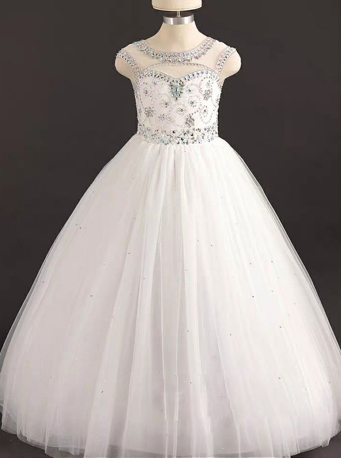 White Birthday Dresses For Teens,Beaded Little Pageant Gowns,GPD0059, J12 / Silver