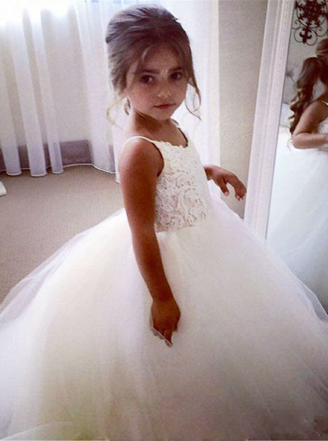 White Flower Girl Dresses,Straps Flower Girl Dress,Tulle Ball Gown Flower Girl Dress,FD00003, Child8 / White