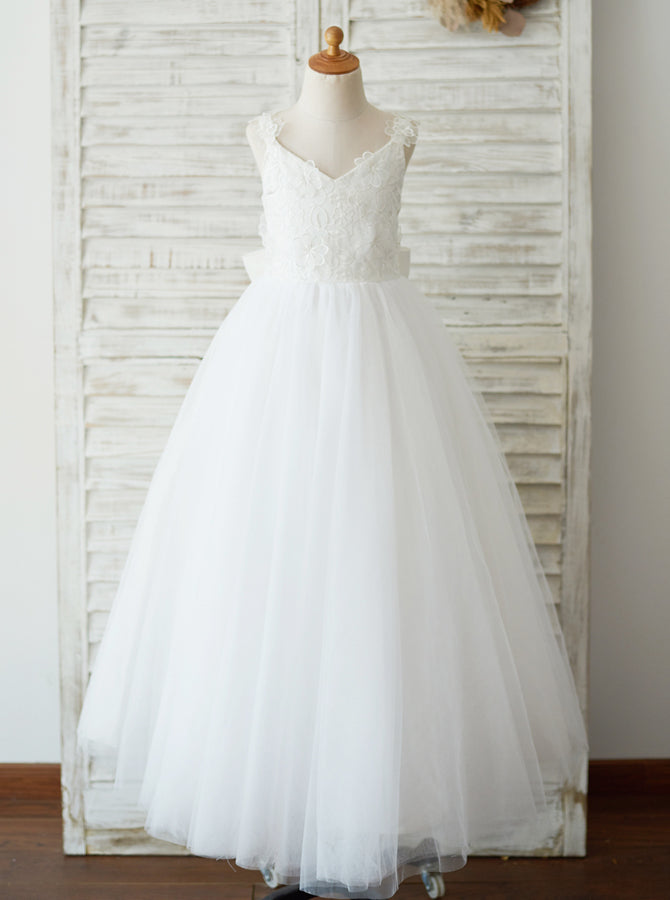 White Full Length Flower Girl Dresses,Tulle Fall Flower Girl Dress,FD00092, Child8 / Gold