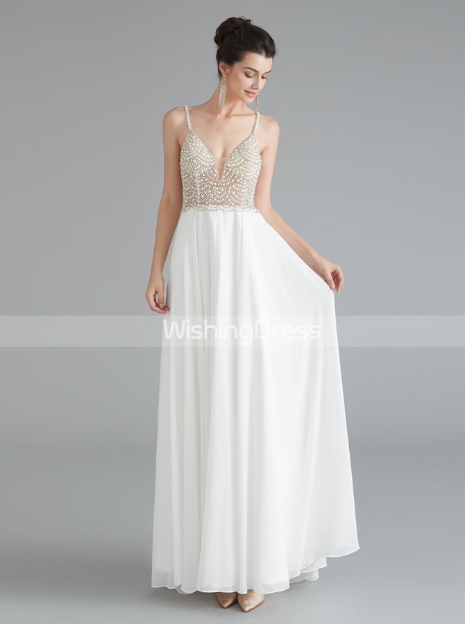 White Graduation Dress for Teens,Chiffon Long Homecoming Dress,HC00207, US6 / White