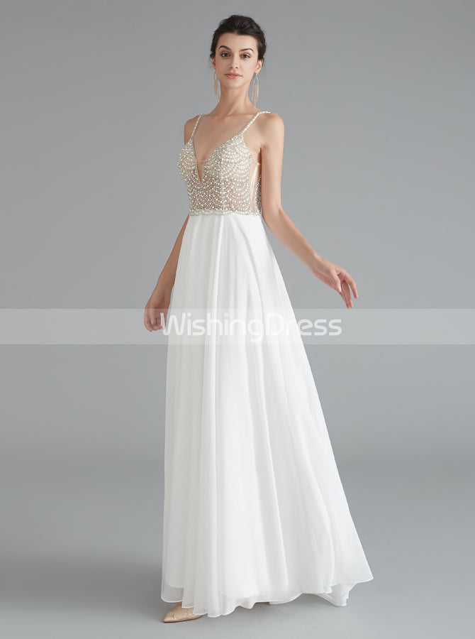 White Graduation Dress for Teens,Chiffon Long Homecoming Dress,HC00207, US6 / White