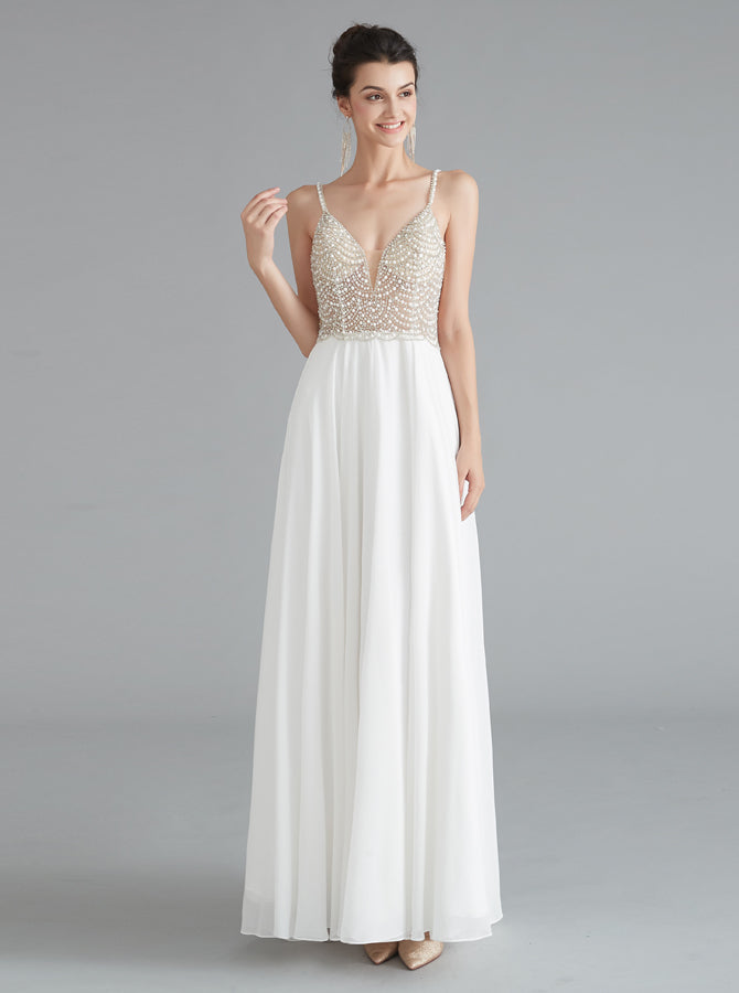 White Graduation Dress for Teens,Chiffon Long Homecoming Dress,HC00207, US6 / White White Graduation Dress for Teens,Chiffon Long Homecoming Dress,HC00207, US6 / White