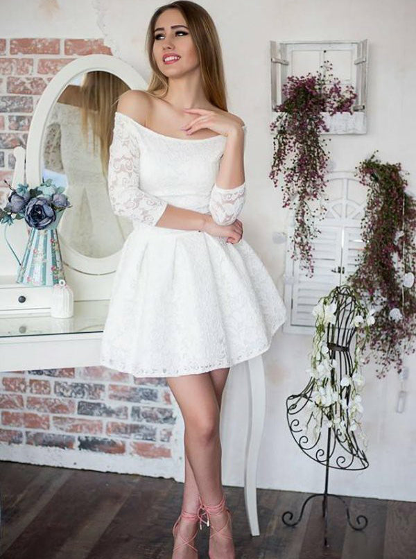 white homecoming dresses with sleeves Long Sleeve Short Sequin Sylvia Hoco Dress main image 1