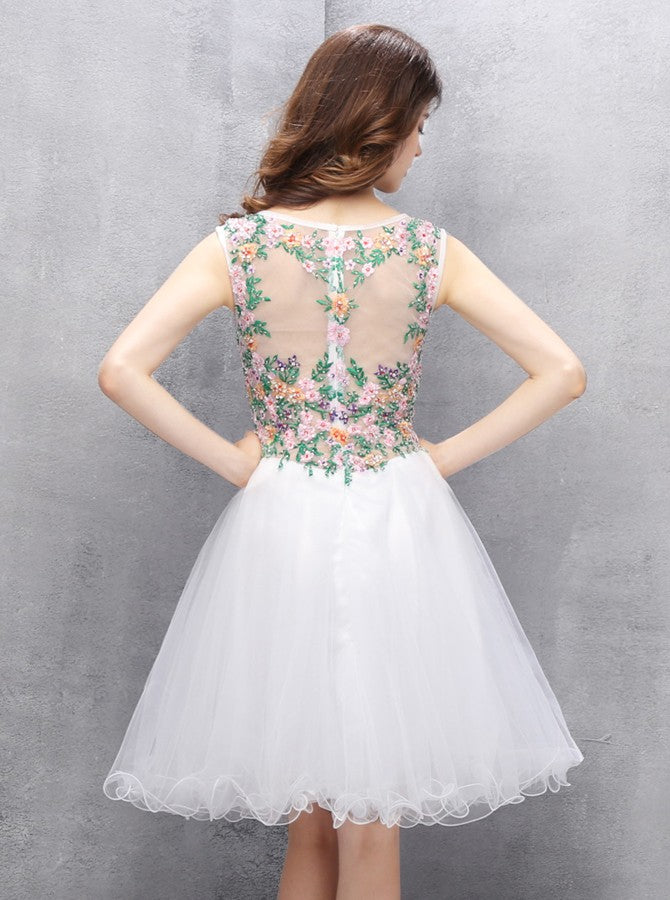 strapless open back dress White Homecoming Dresses,Knee Length Homecoming Dress,Princess Homecom