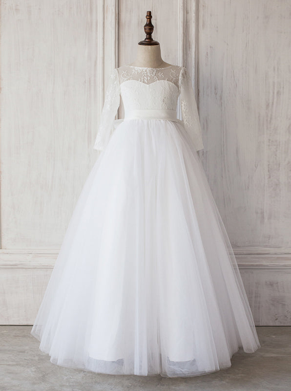 White Junior Bridesmaid Dress with Sleeves,Long Flower Girl Dress,JB00 - Wishingdress White Junior Bridesmaid Dress with Sleeves,Long Flower Girl Dress,JB00 - Wishingdress