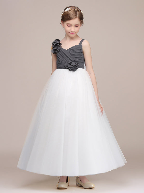 White Junior Bridesmaid Dresses,Tulle Long Junior Bridesmaid Dress