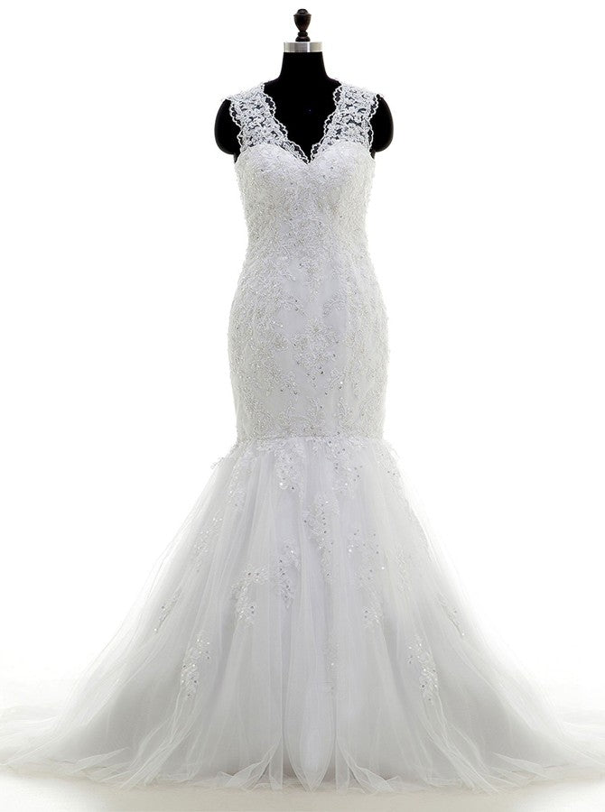 mermaid wedding dress vintage White Mermaid Wedding Dresses,Lace Wedding Dress,Vintage Wedding Dress,WD00043, US26W / Champagne