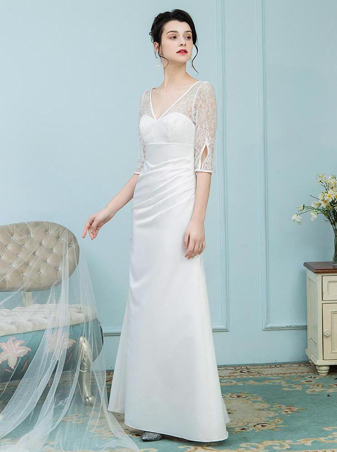 White Mother of the Bride Dresses,Mother Dress with Sleeves,Fitted Mot - Wishingdress White Mother of the Bride Dresses,Mother Dress with Sleeves,Fitted Mot - Wishingdress