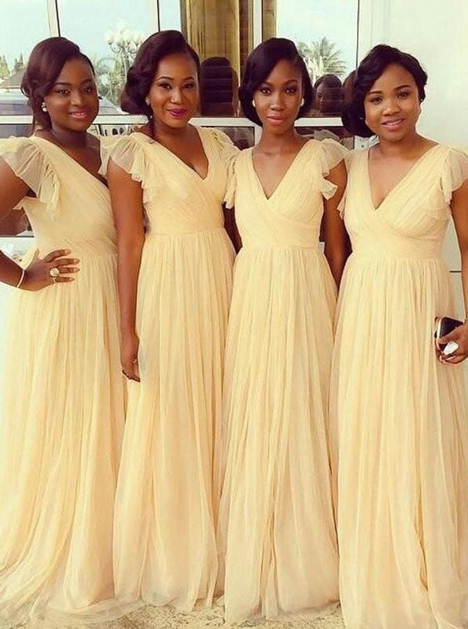 Yellow Bridesmaid Dress,Tulle Bridesmaid Dress,Long Bridesmaid
