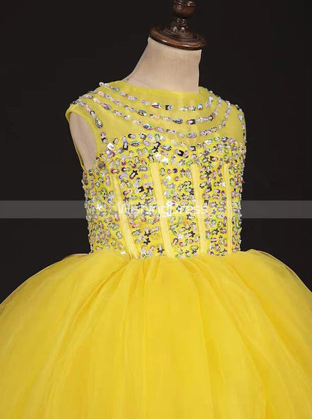 Yellow Classic Little Princess Gown,Tulle High Neck Little Girl Pageant Dress,GPD0032