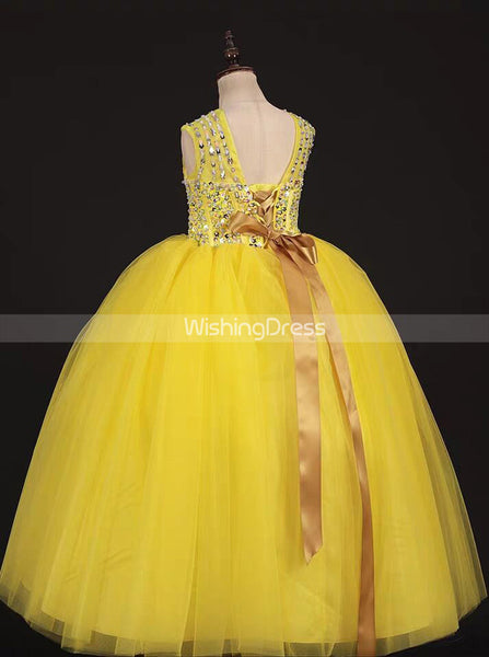 Yellow Classic Little Princess Gown,Tulle High Neck Little Girl Pageant Dress,GPD0032